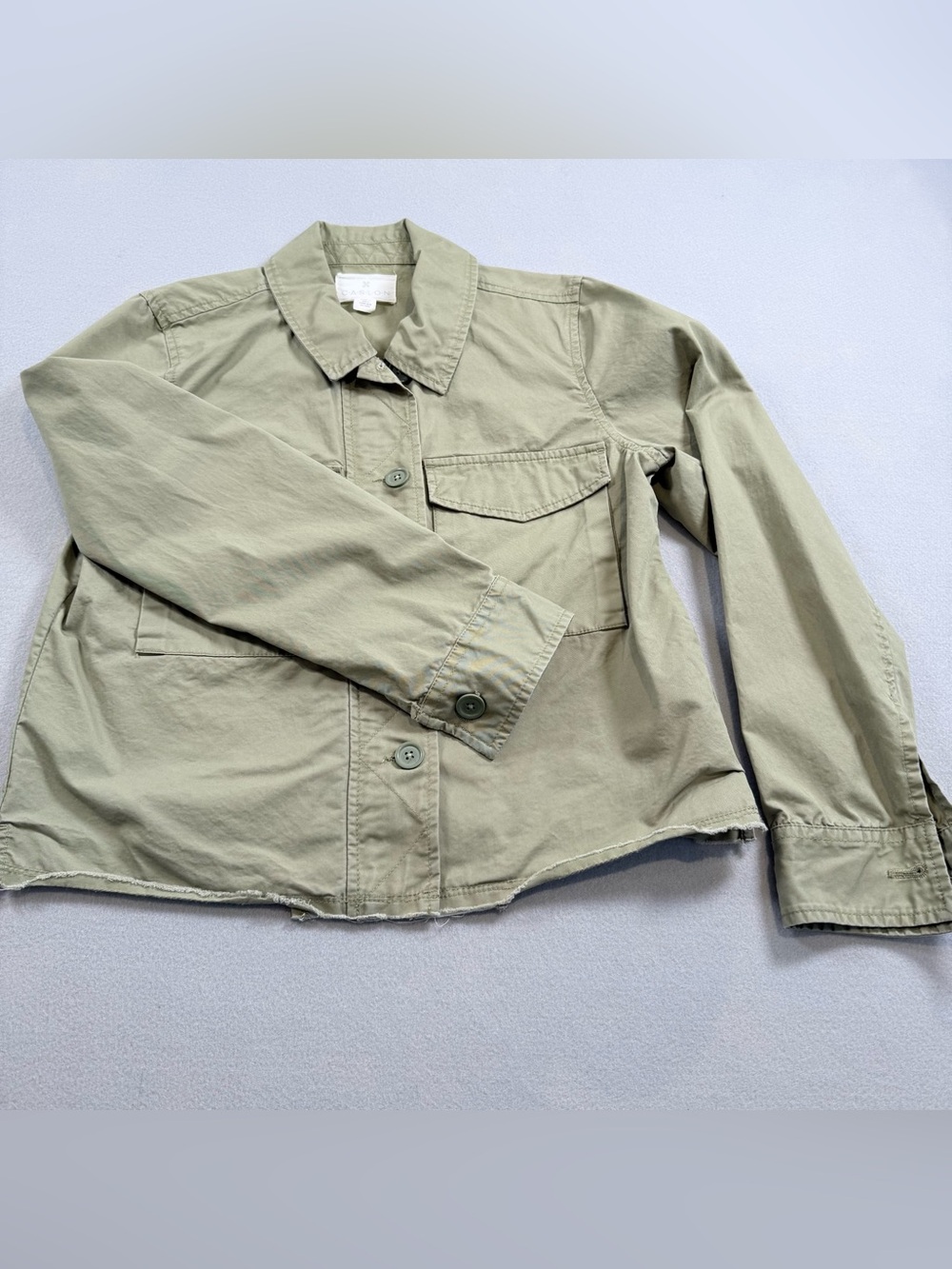 Caslon Olive Utility Jacket Raw Hem Cropped